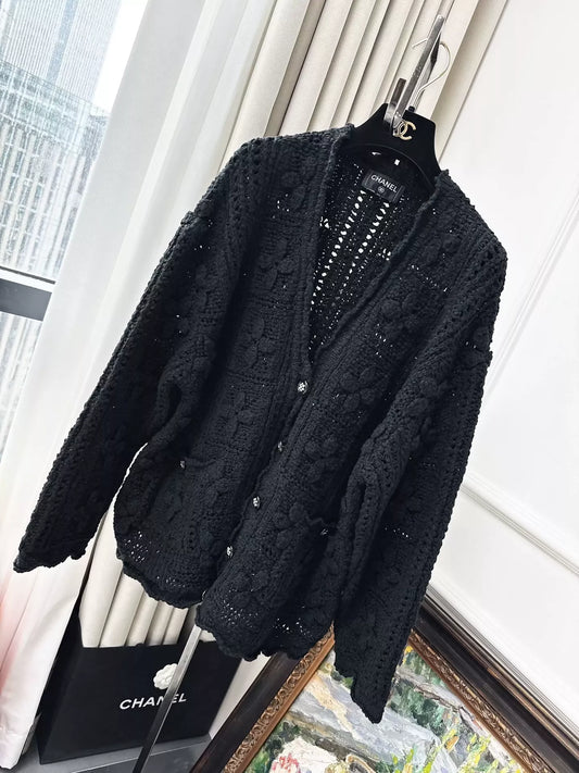 Chanel 25c black crochet cardigan