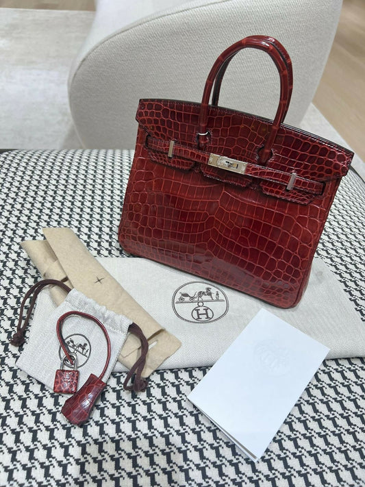 Hermès Birkin 25 Bordeaux Shiny Niloticus Crocodile with Palladium Hardware