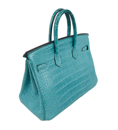 Hermes Birkin 25 Blue Paon Matte alligator leather gold hardware (Very Rare)