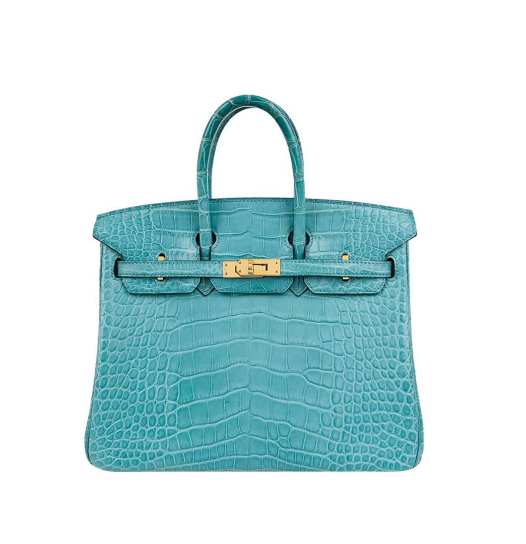 Hermes Birkin 25 Blue Paon Matte alligator leather gold hardware (Very Rare)