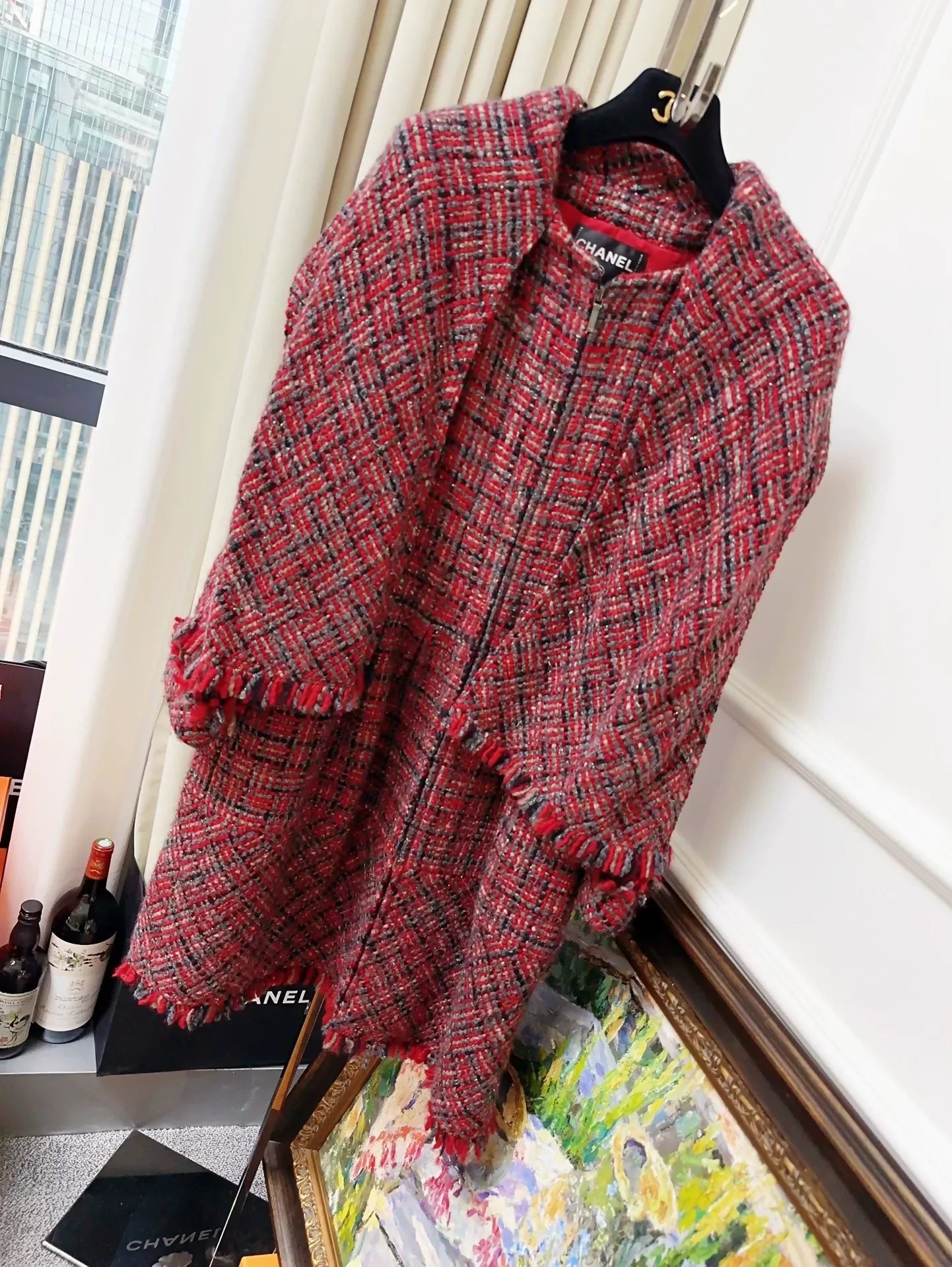 Chanel red tweed coat