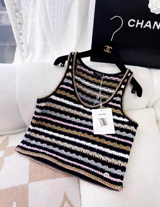 CHANEL Chanel 24SS multicolore striped top size 38FR - Medium Top - Vintage fashion from Wararni