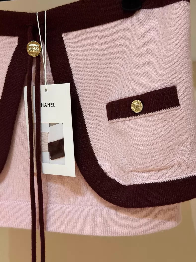 Chanel 25A Pink and Burgundy Cashmere Strapless Top