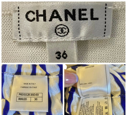 Chanel 19C La Pausa CC Wave Stripe Blue White Polo Shirt FR 36