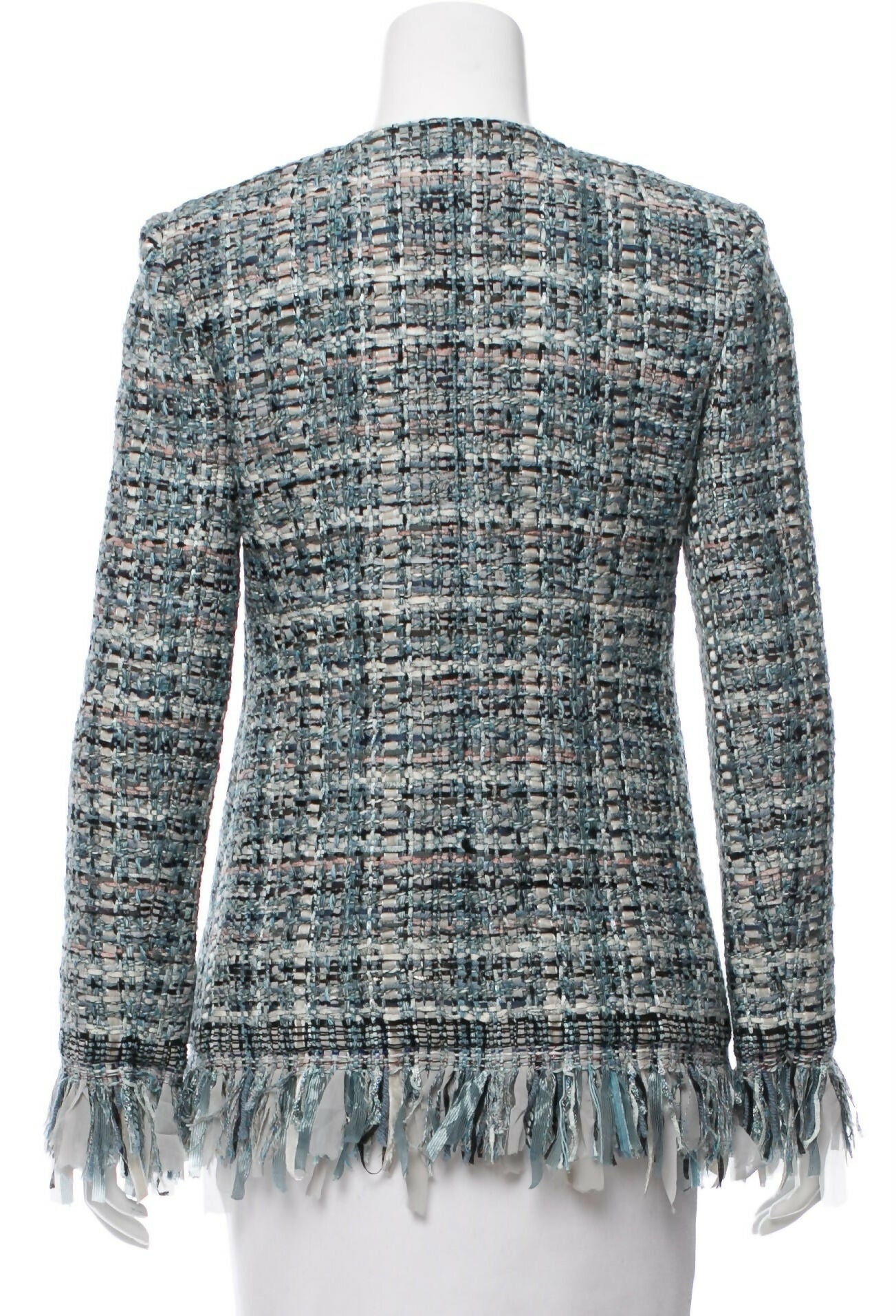 Chanel 17A Paris-Cosmopolite Blue Fantasy Tweed Fringe Jacket FR 44