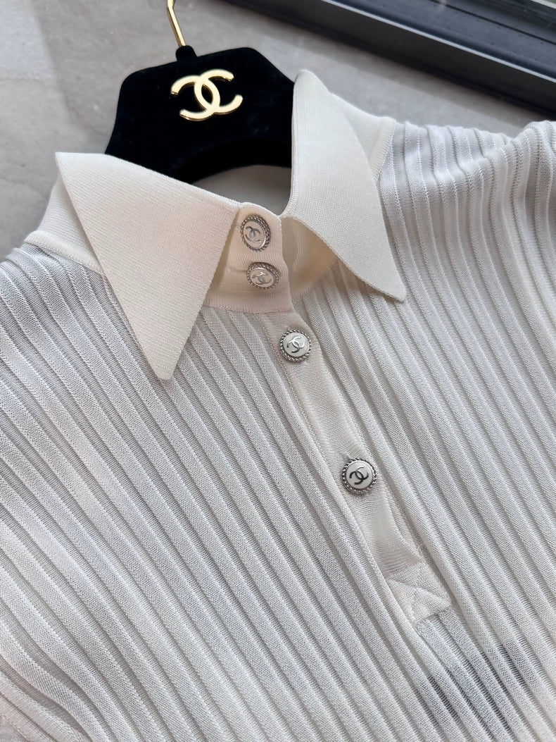 Chanel 18p off-white fitted waist dress