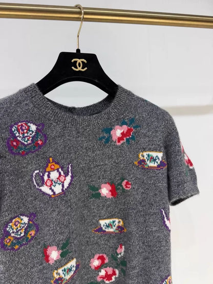 Chanel 24A grey cashmere knit top