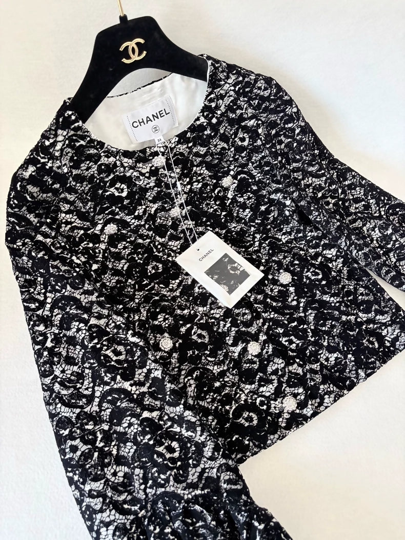 Chanel 25A Black Lace Jacket