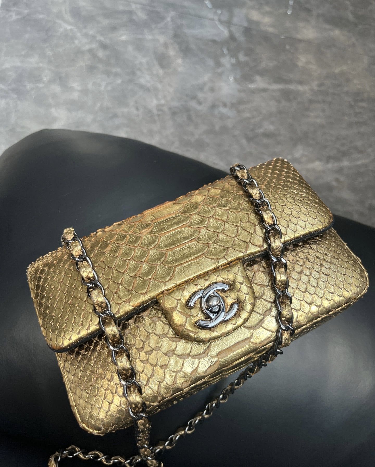 Chanel gold snakeskin big mini