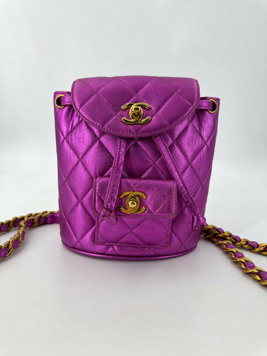 Chanel Vintage 94-96 Lambskin Leather Pink Quilted CC Hardware Mini Duma Backpack