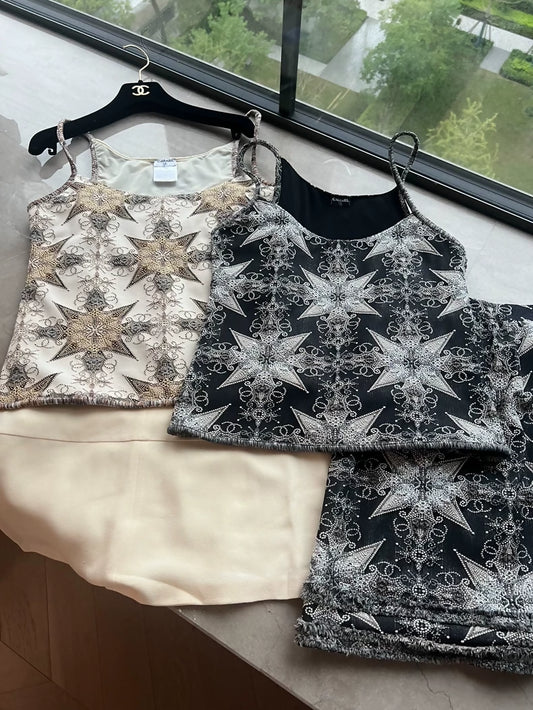 Chanel 06P black Gold Baroque top 
skirt set