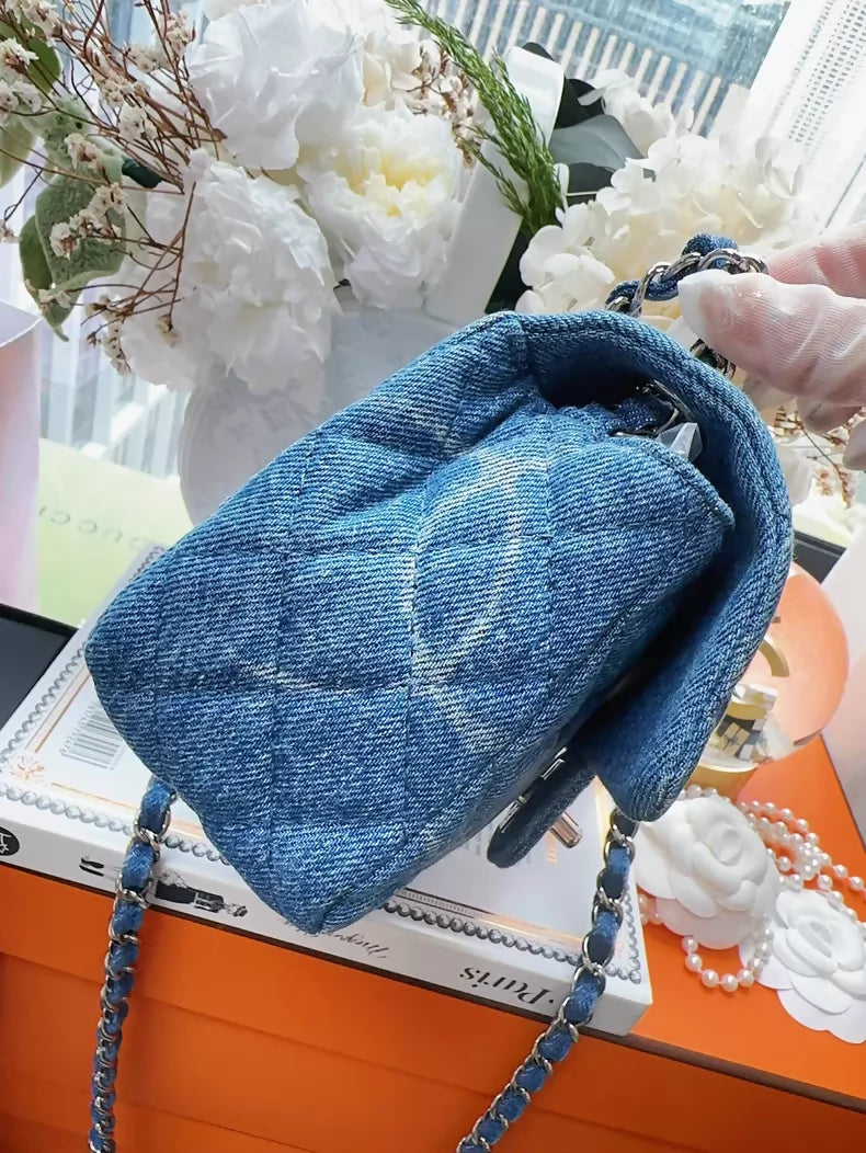 Chanel 20B denim CC logo print square bag with chain strap
