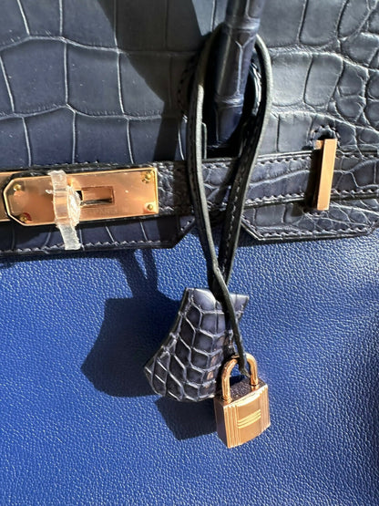Hermes Birkin Touch 30 Bleu Marine Matte Mississipien Alligator and Bleu Saphir Novillo Rose Gold Hardware