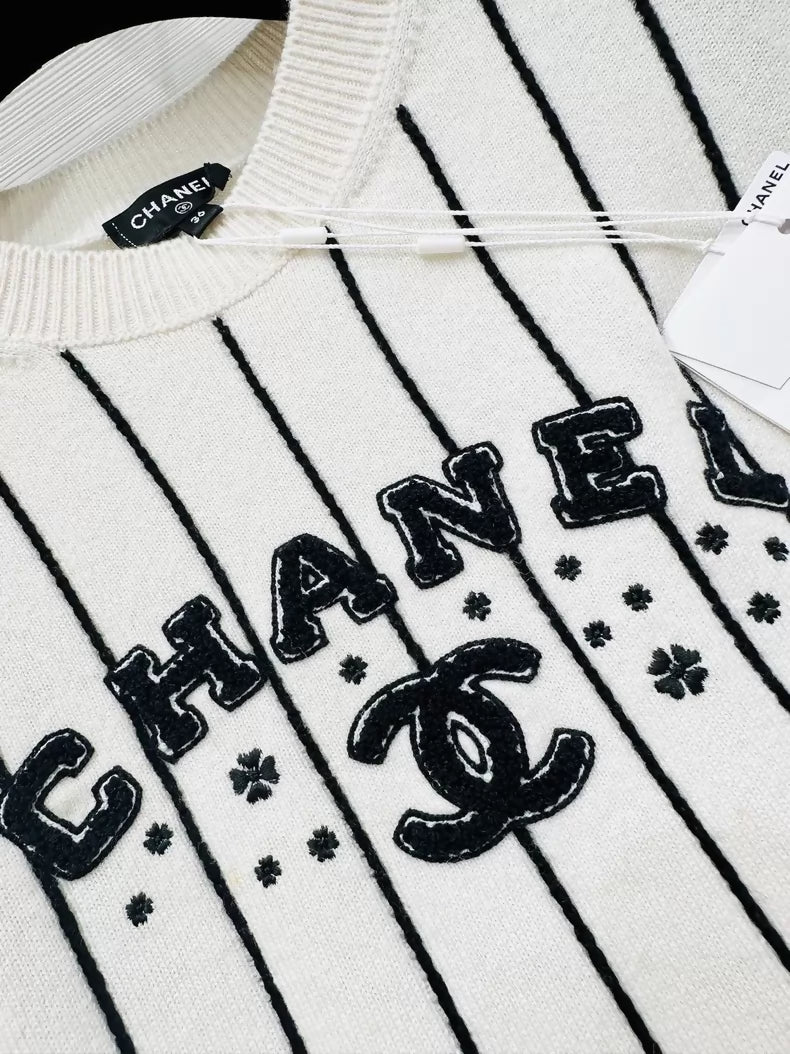 Chanel Spring/Summer 2023 Preview Striped Logo Knit Sweater, F36,