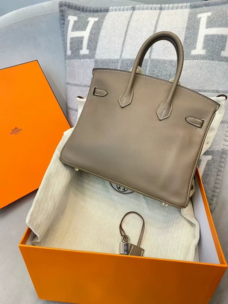 Hermes Birkin 25 elephant grey swift leather palladium hardware
