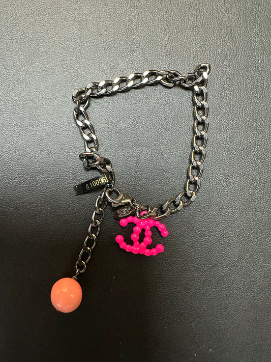 Chanel Vintage 2004 Metal & Resin Peach Pink CC Bracelet
