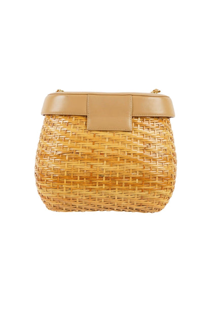 Chanel Wicker Basket Bag With beige leather Flap Bucket