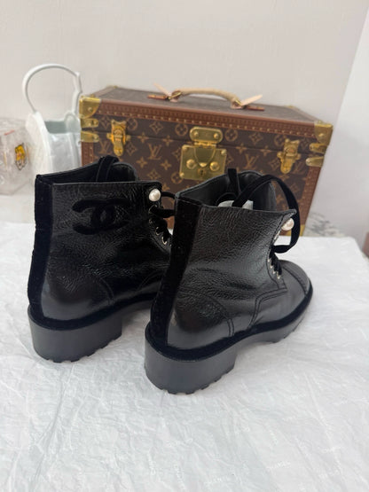 Chanel classic pearl boots