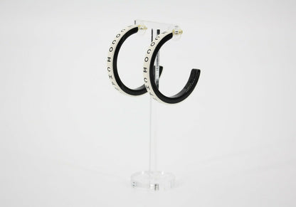 Chanel B22S Resin White Curved COCO Motif Hoop Stud Earrings