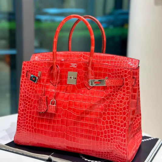 Hermès Birkin 35 D5 Tiankui Red Inverted V Glossy Crocodile – R Engraved (2)