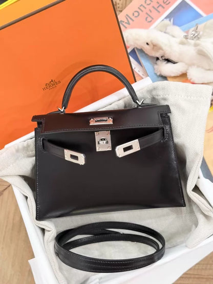 Hermès Mini Kelly 20 black Box leather palladium hardware