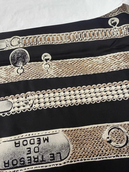 Limited edition Hermes scarf, 90×90cm, hand-embroidered with beading and sequins, silver chain embroidery design