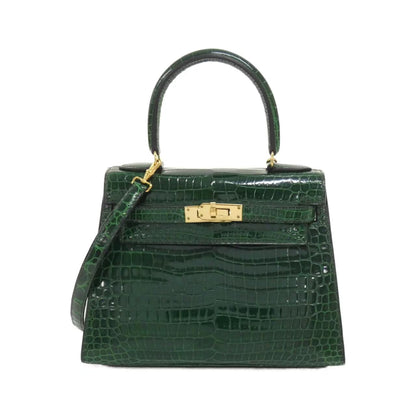 Rare Vintage Hermes Mini kelly 20 Green Emerald Shiny Crocodile leather gold hardware