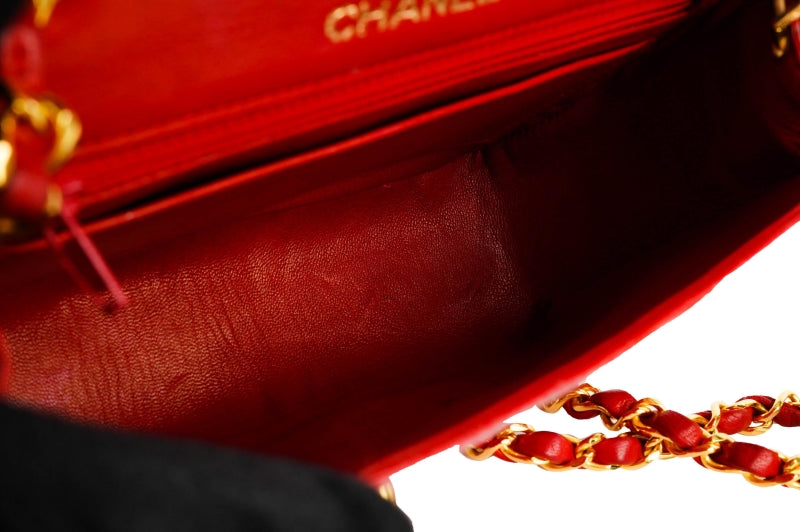 Chanel red shiny Alligator leather mini square flap bag with gold hardware