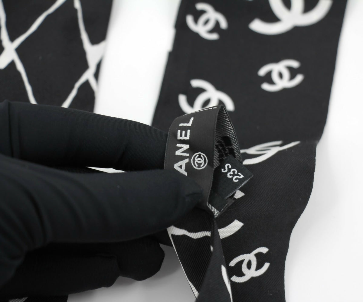Chanel 23S 100% Silk Classic Black and White CC Logo Scarf