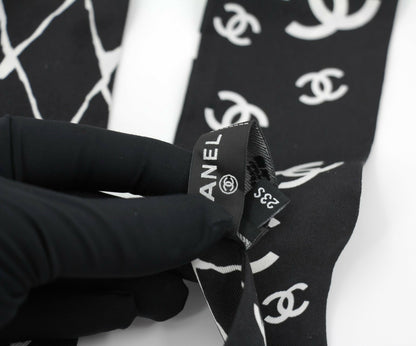 Chanel 23S 100% Silk Classic Black and White CC Logo Scarf
