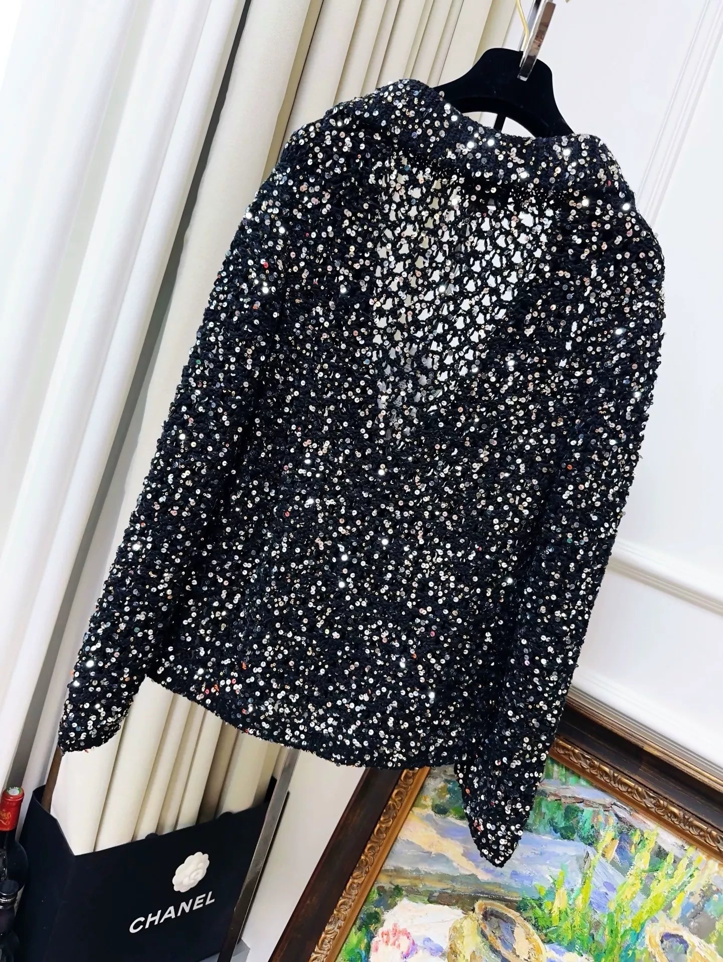 Chanel 23c black full sequin cardigan