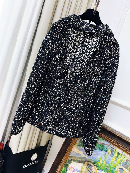 Chanel 23c black full sequin cardigan
