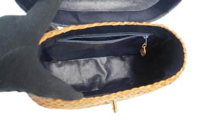 Chanel Wicker Basket Bag With Denim Flap Bucket