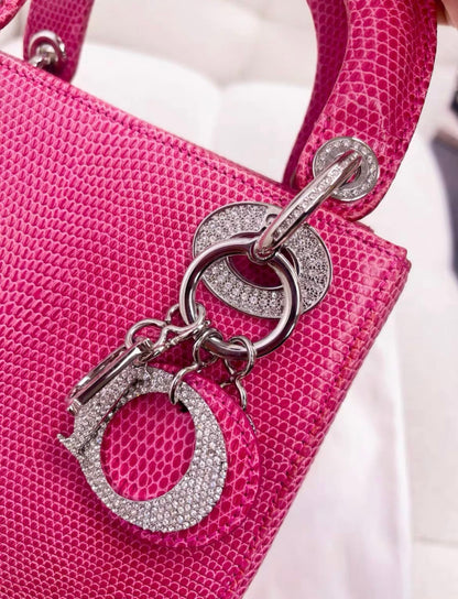 Christian Dior Lady Dior Bag Pink Lizard with Crystal Charms Mini