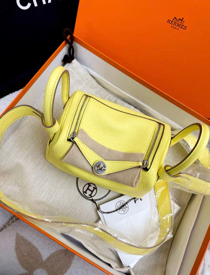 Hermes Mini Lindy 20 Limoncello Clemence Palladium Hardware