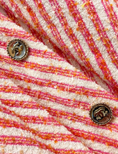 Chanel 21ss ecru pink orange striped tweed skirt