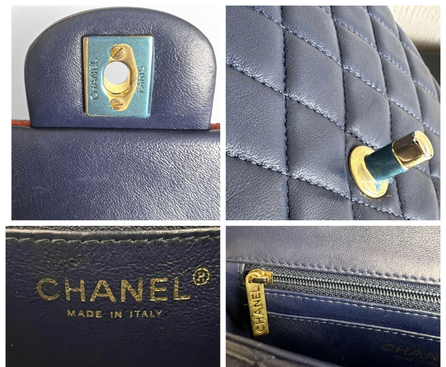 Rare Chanel 13A Edinburgh Tricolor Navy Red Caramel Quilted Lambskin Mini Classic Flap Bag GHW