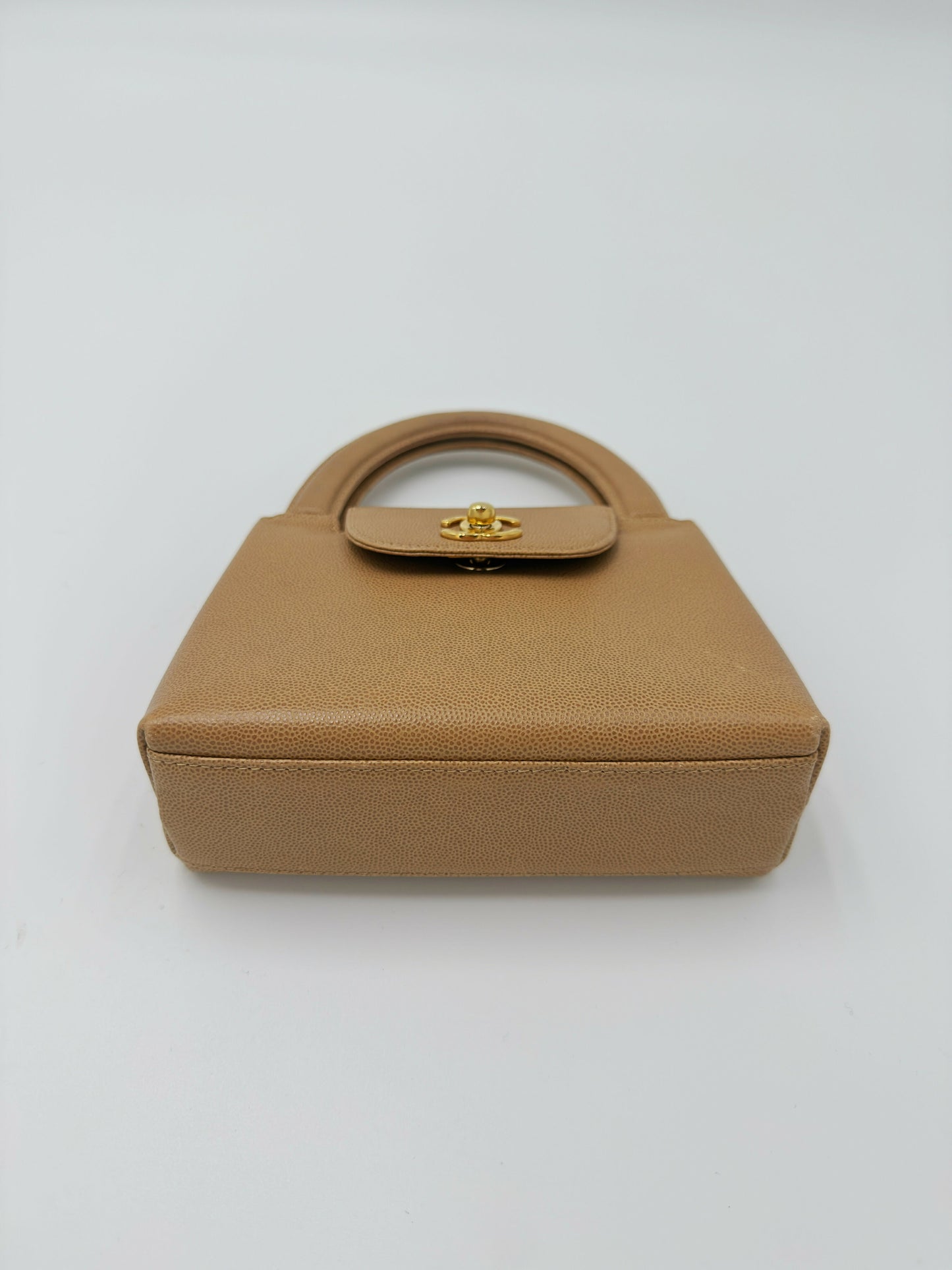 Chanel 1998 Series 5 Vintage Beige Caviar Leather Micro Kelly Bag