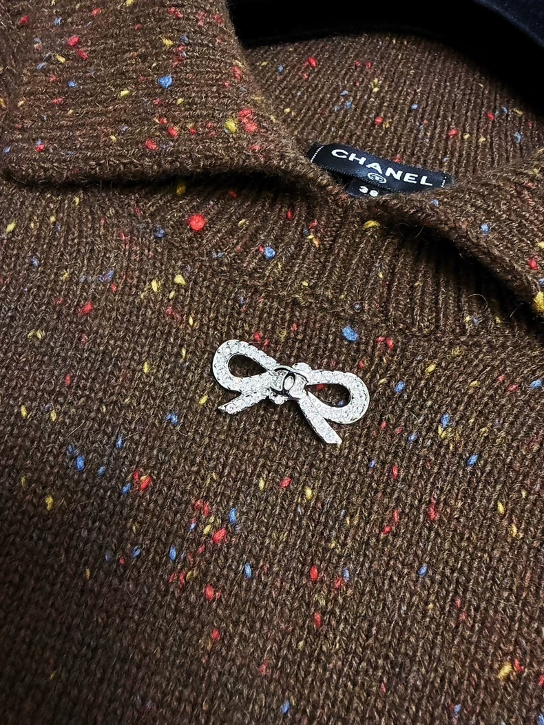 Chanel Brown Polka Dot Knit Vest