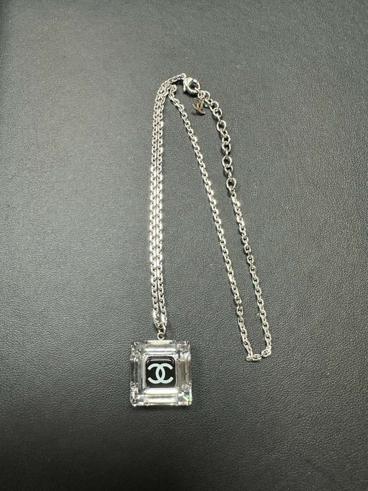Chanel Vintage 05A Resin Mirrored Square Black CC Necklace
