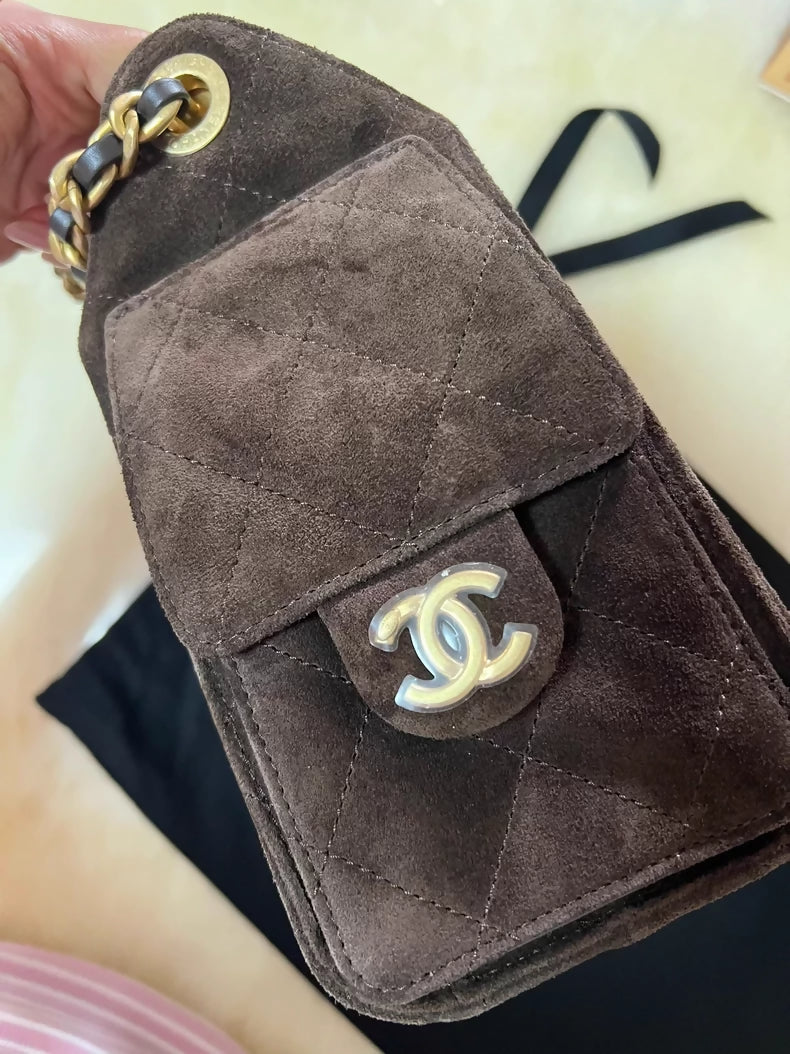Chanel 25 hobo mini shoulder bag in brown suede