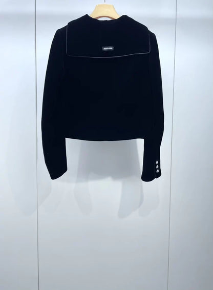 Miu Miu 24SS Black Velvet Rhinestone Button Jacket