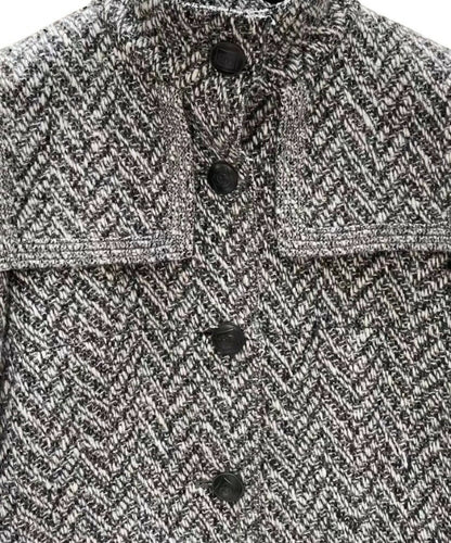 Chanel 08A Grey Herringbone Wool Utility Coat Jacket FR 38