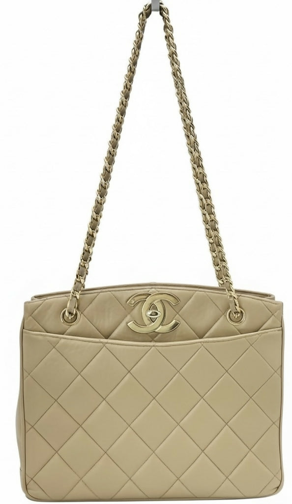 Chanel Vintage 24K CC Beige Lambskin Classic Timeless Tote Bag