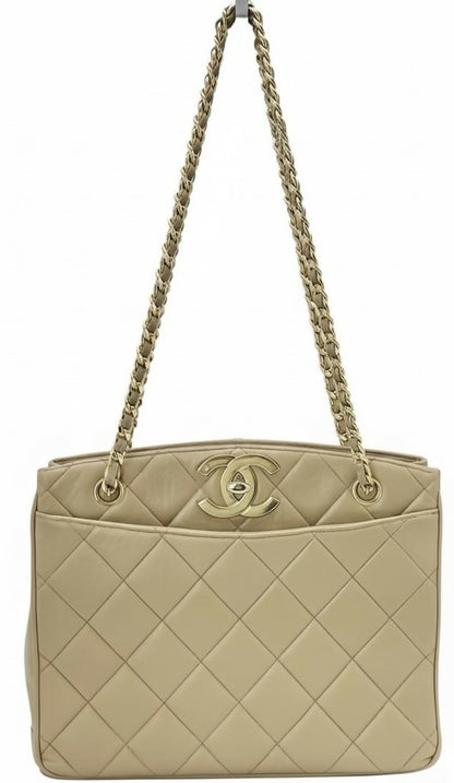 Chanel Vintage 24K CC Beige Lambskin Classic Timeless Tote Bag