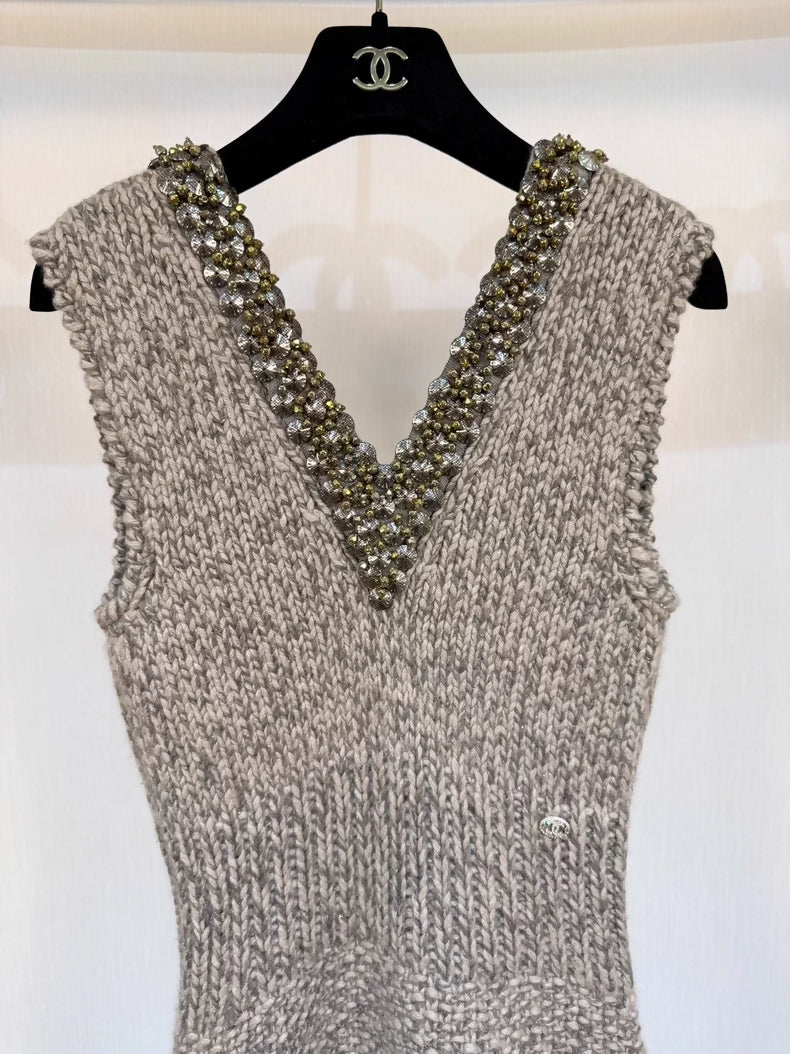 Chanel 07A Deep V-Neck Crocheted Evening Dress