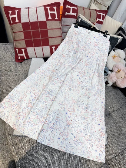 Chanel 25C colourful Fish Print Wide Leg Pants