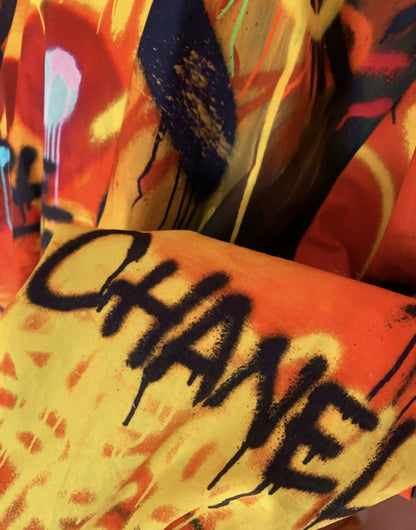 CHANEL 19A PARIS NEW YORK EGYPT SACRED SYMBOLS GRAFFITI BOMBER JACKET FR 34