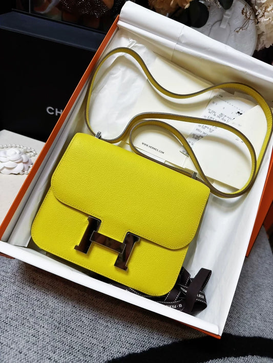 Hermes Constance Mini 9R lemon yellow Epsom leather palladium hardware