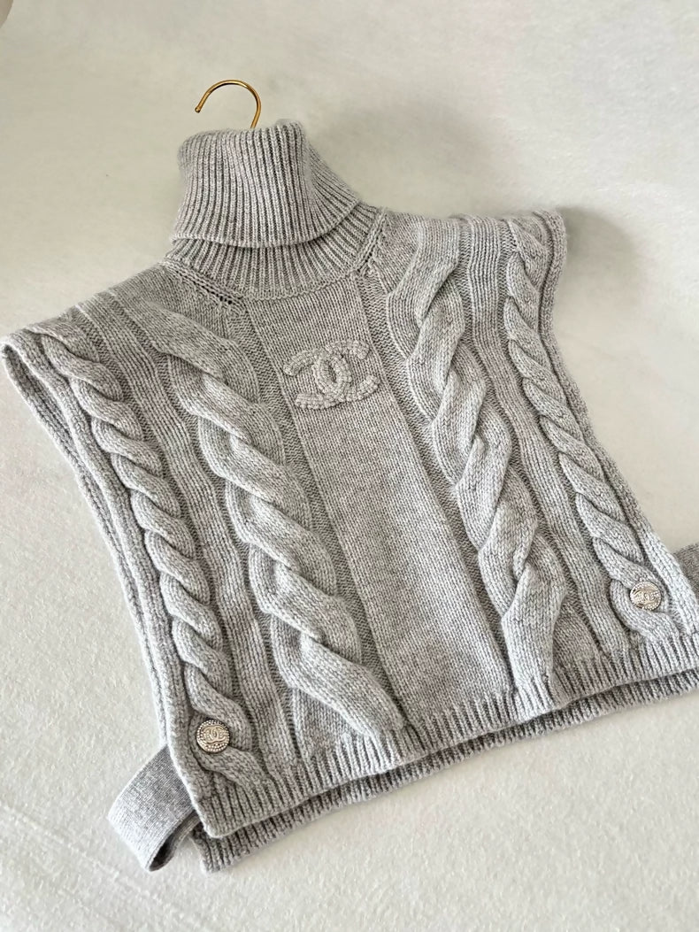 Chanel 23N Grey Knit Turtleneck Vest